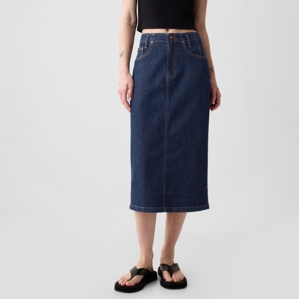 Vintage 90s Y2K Maxi Denim skirt Grungy Dark Wash Pockets Cotton blend 14 Petite